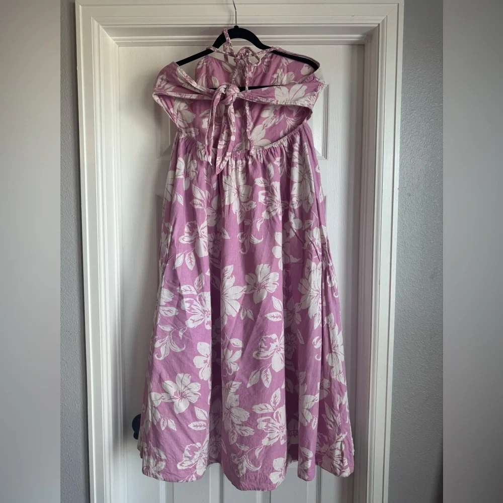 Free People Perfect Sundress Pink Midi Floral Linen Blend Medium Wedding Guest